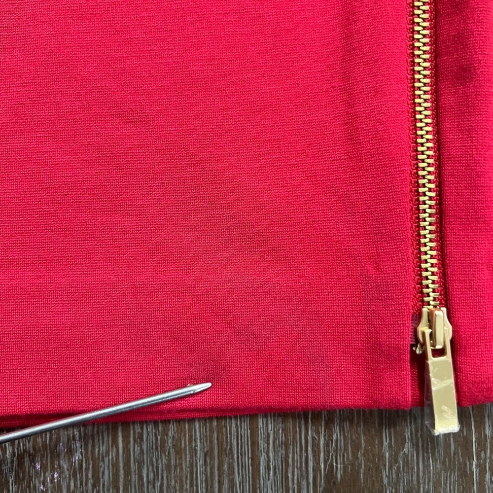Chicos Women's Solid Renaissance Red Ponte Pencil Skirt With Gold Zipper - Picture 11 of 16